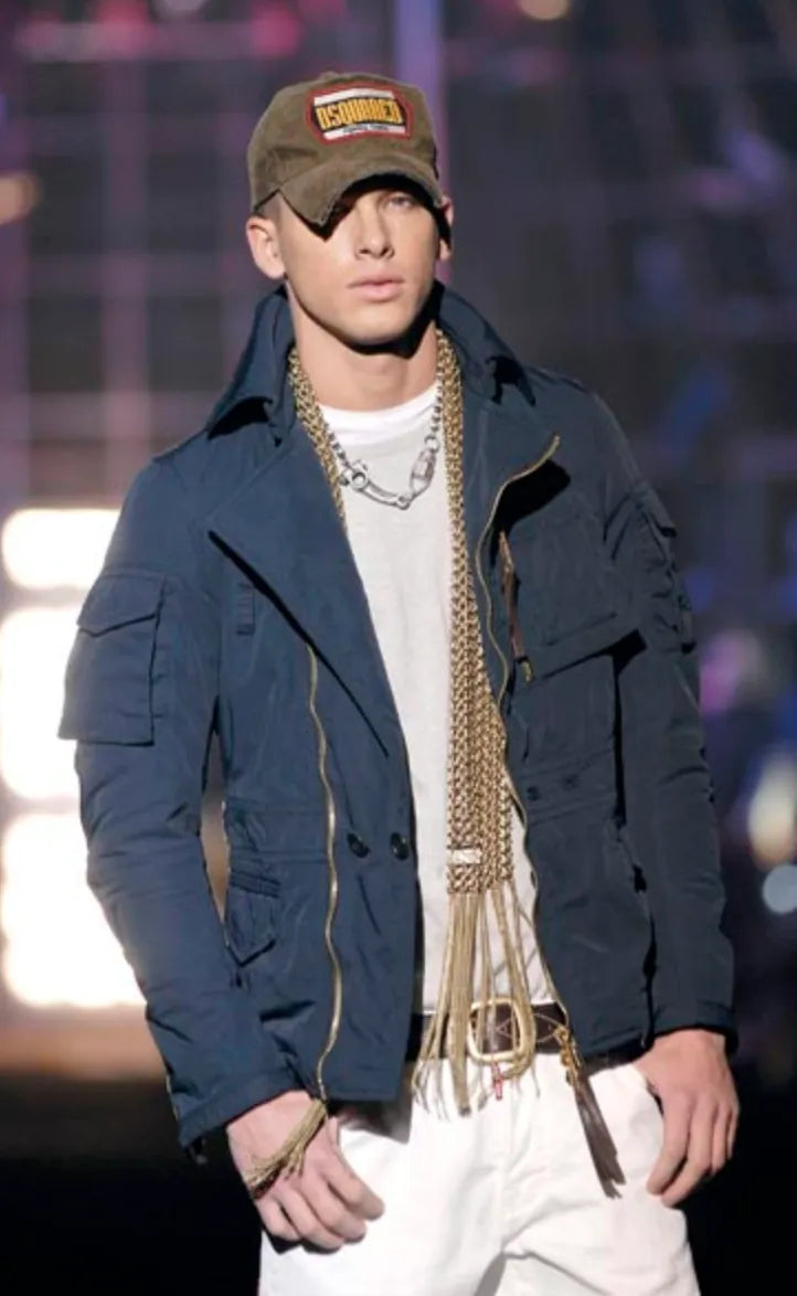 AW2007 Dsquared2 Navy Nylon Asymmetrical Multi-Pocket Jacket XevScIu 0