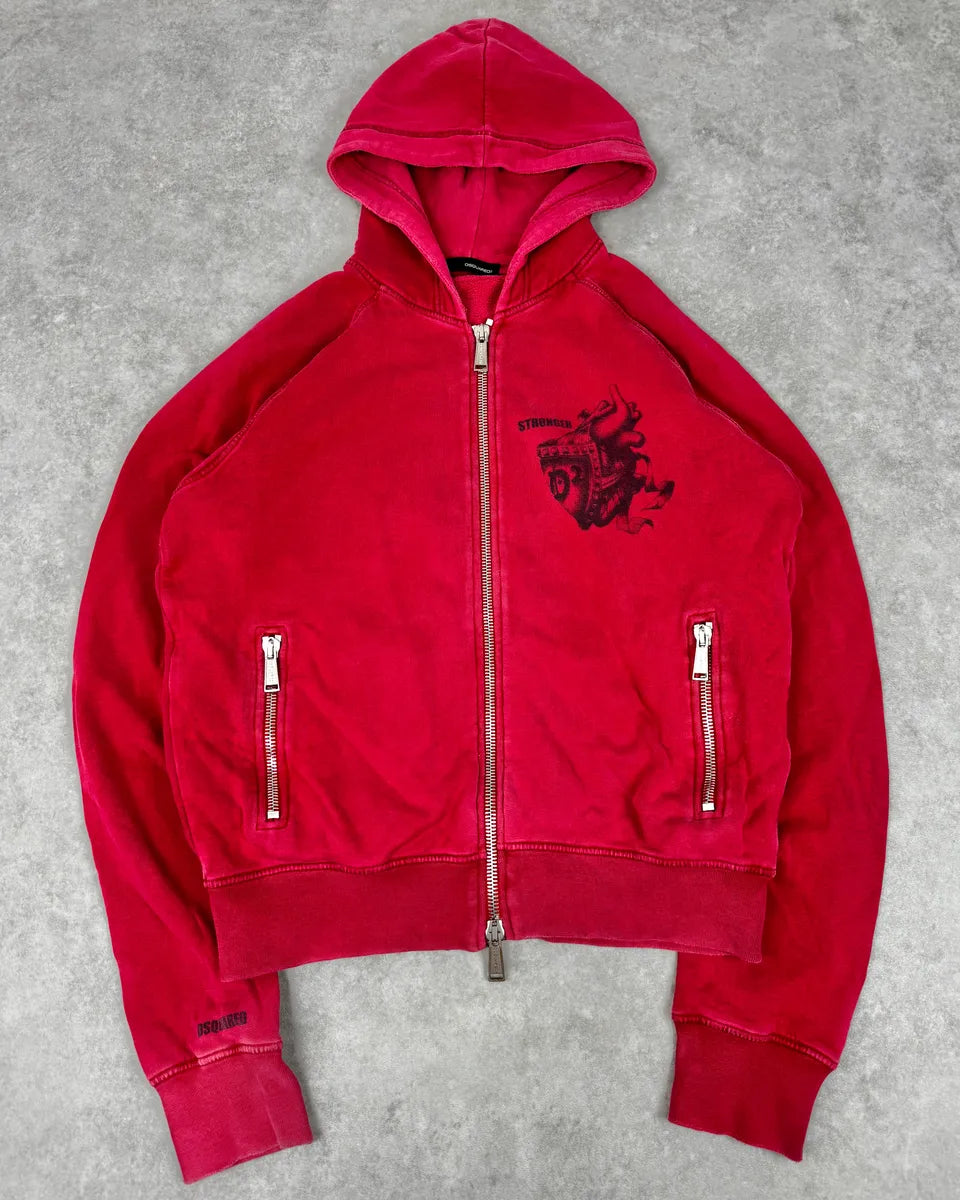 AW2007 Dsquared2 Red « Heart Stronger » Zip-up Hoodie pBWJCYV 0