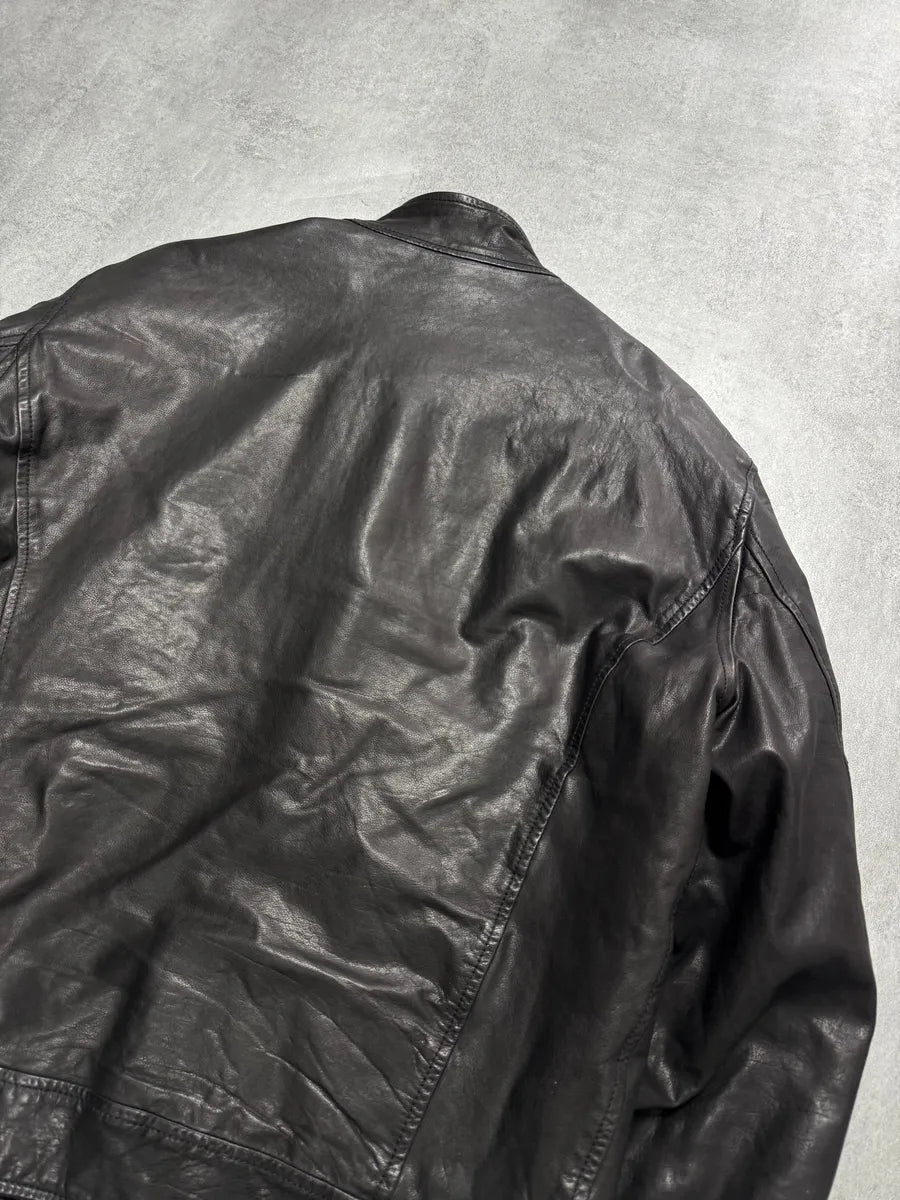 AW2007 Emporio Armani Agent Black Leather Jacket csVLZYu 2