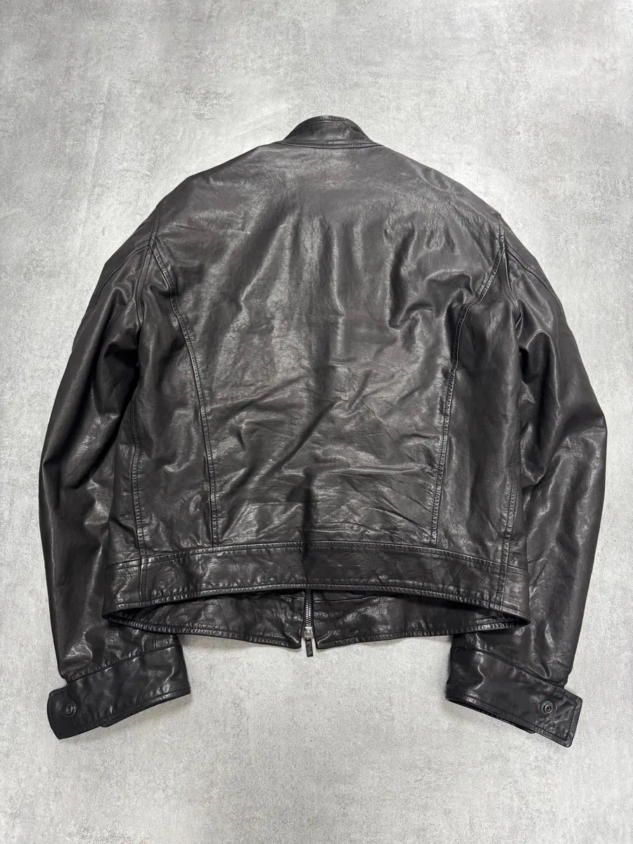 AW2007 Emporio Armani Agent Black Leather Jacket csVLZYu 3