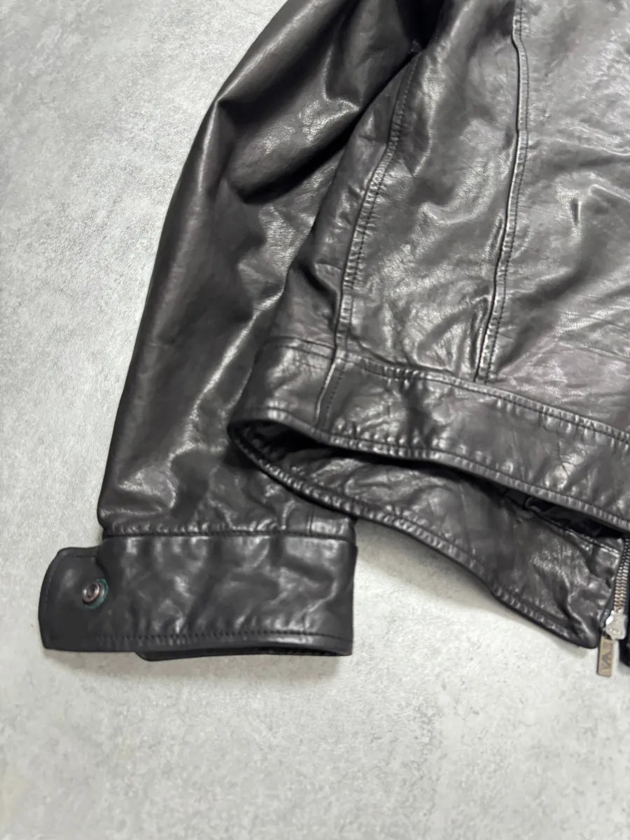 AW2007 Emporio Armani Agent Black Leather Jacket csVLZYu 4