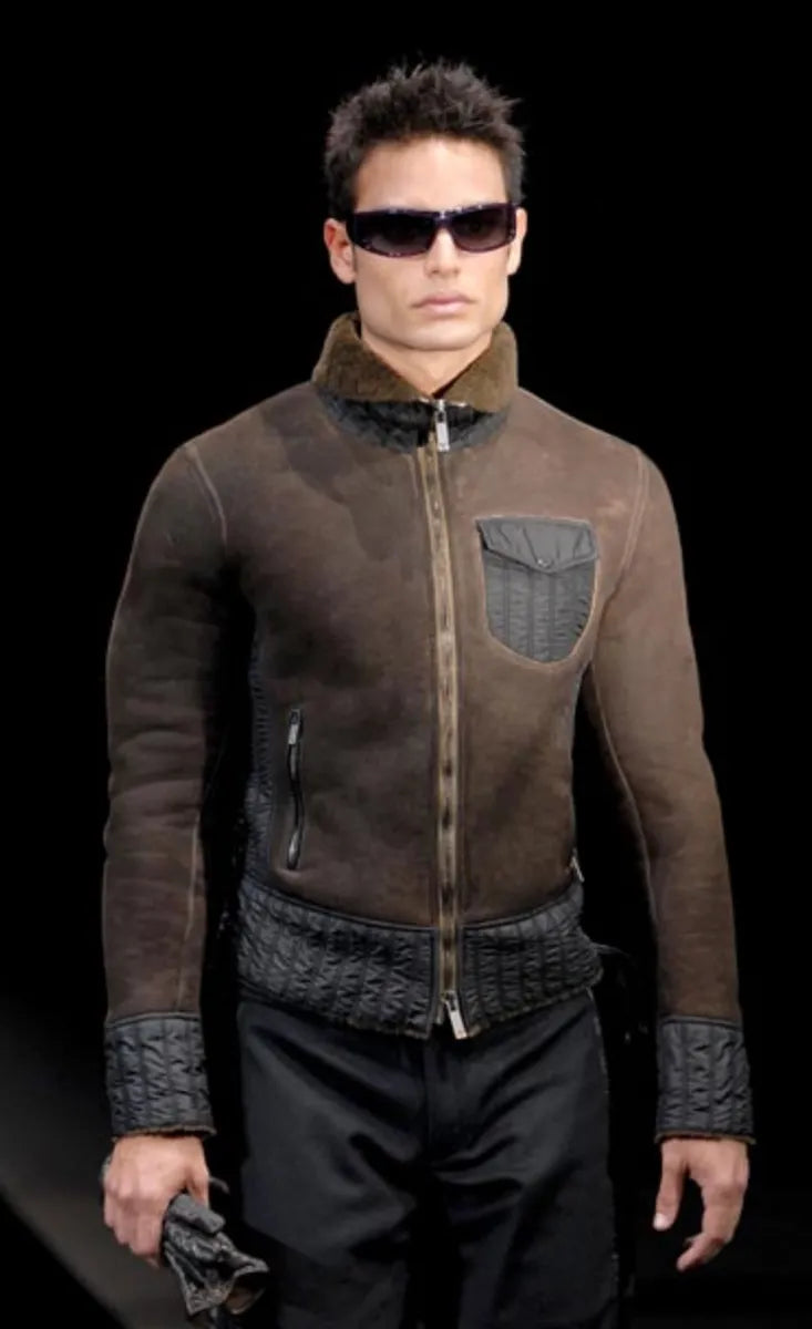 AW2007 Emporio Armani Black Leather Moto Zip-Up Leather Jacket cFcvdtJJ 3