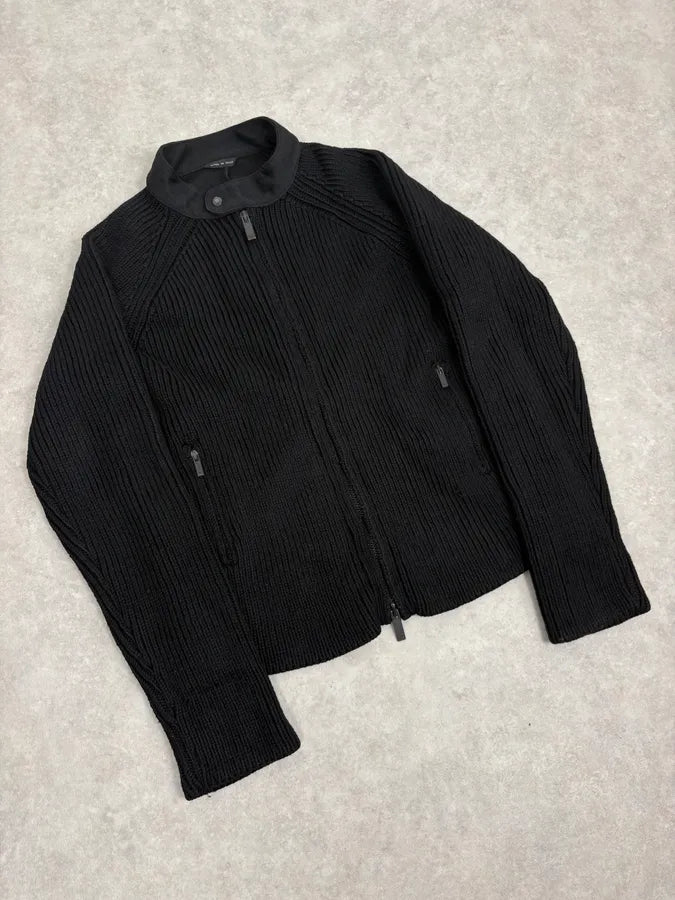 AW2007 Emporio Armani Black Premium Wool Biker Zip-up Sweater EODIAgJ 3