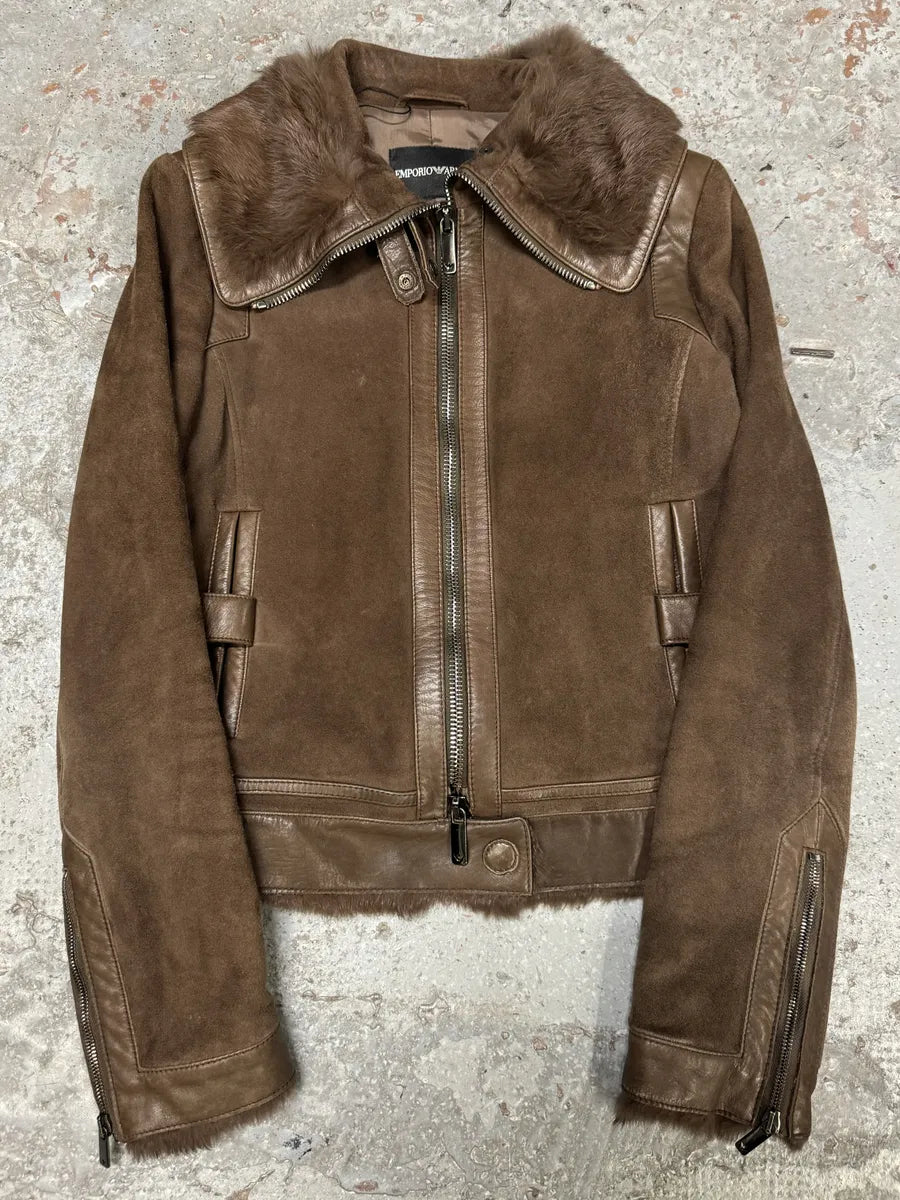 AW2007 Emporio Armani Brown Leather Jacket QzIPrWX 0