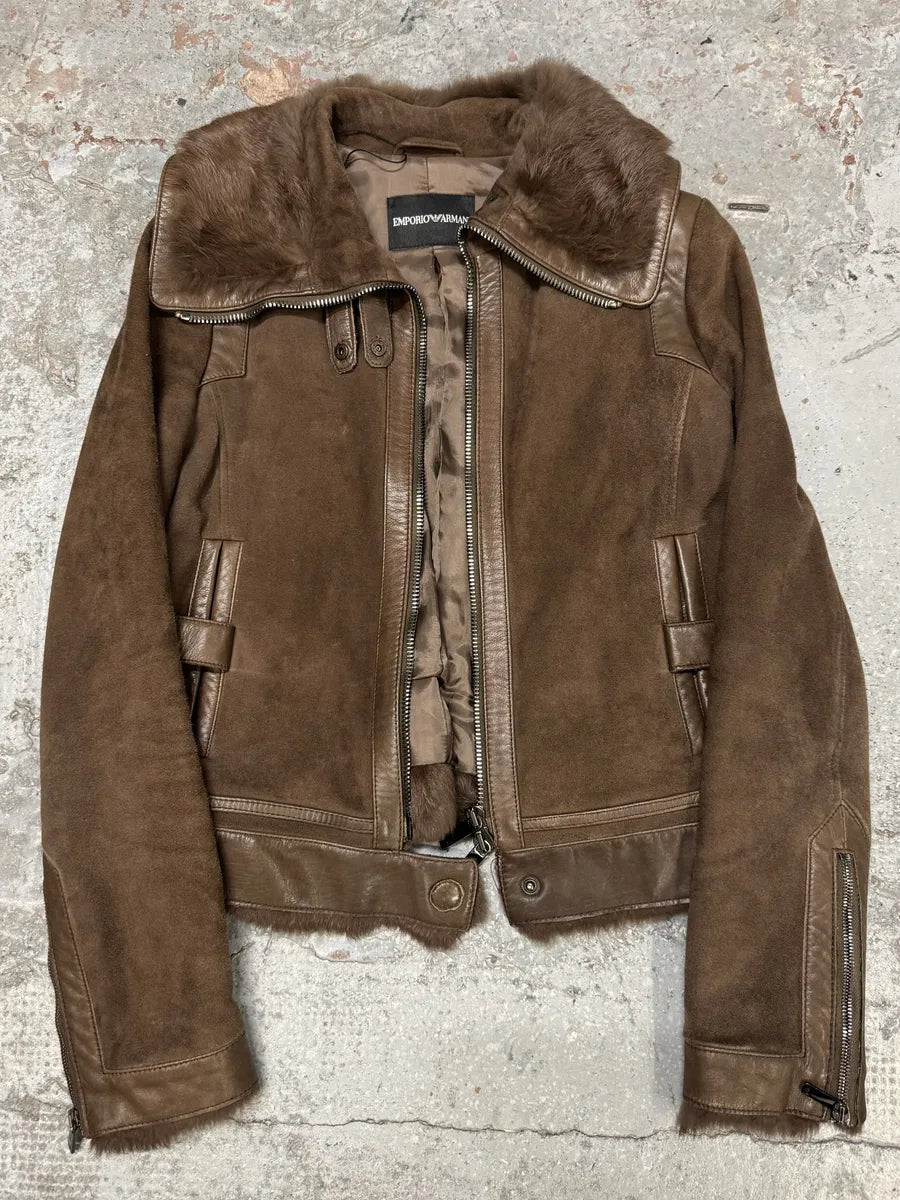 AW2007 Emporio Armani Brown Leather Jacket QzIPrWX 4