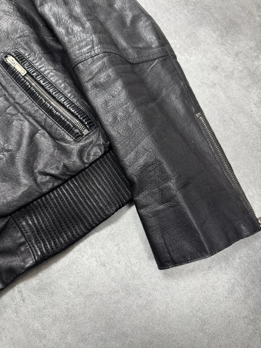 AW2007 Emporio Armani Textured Black Leather Jacket uIAjaJl 3