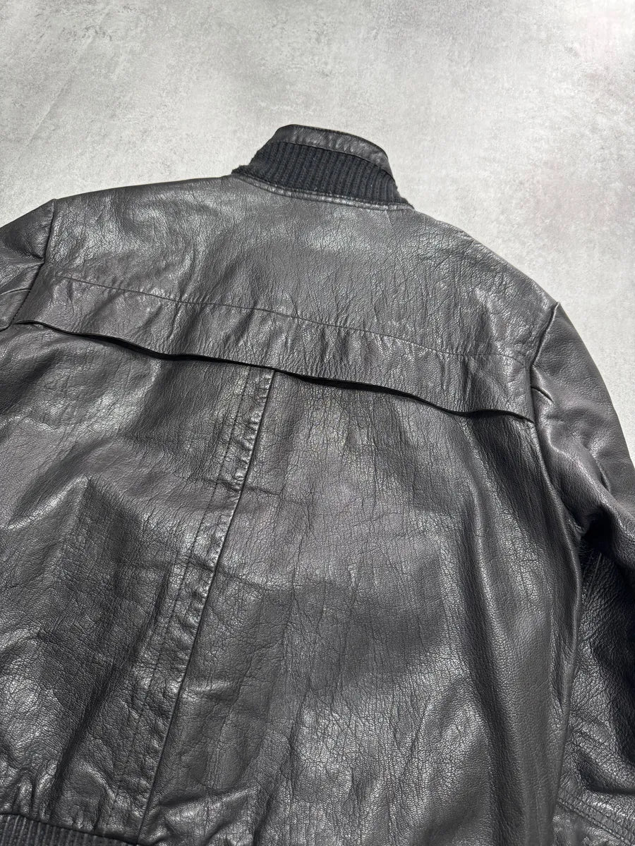 AW2007 Emporio Armani Textured Black Leather Jacket uIAjaJl 4