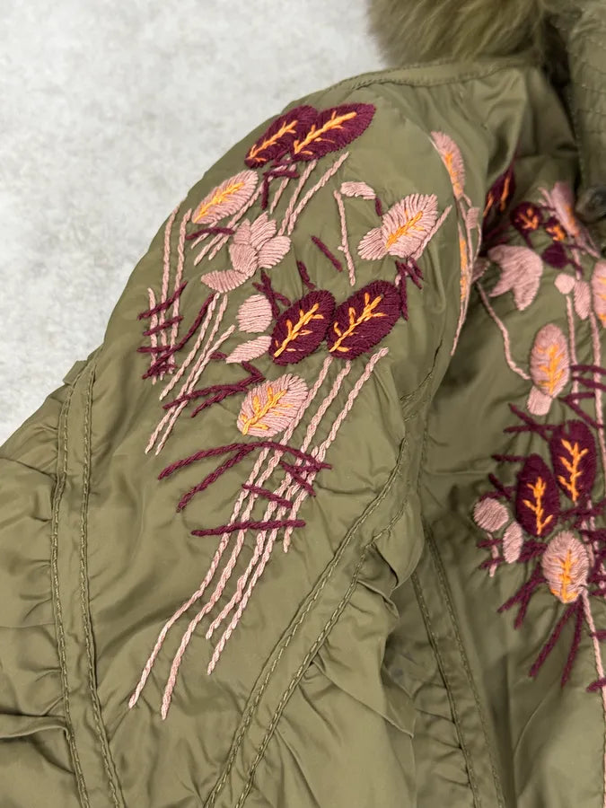 AW2007 Galliano Khaki Embroidered Flowers & Fur Bomber Jacket YhkzNxn 9