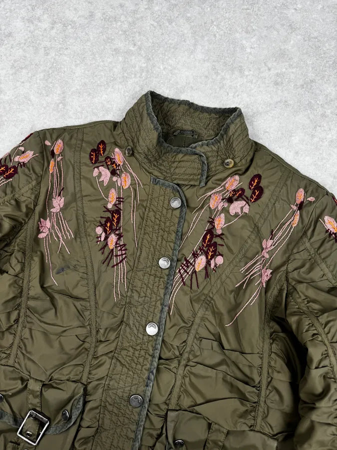 AW2007 Galliano Khaki Embroidered Flowers & Fur Bomber Jacket YhkzNxn 5