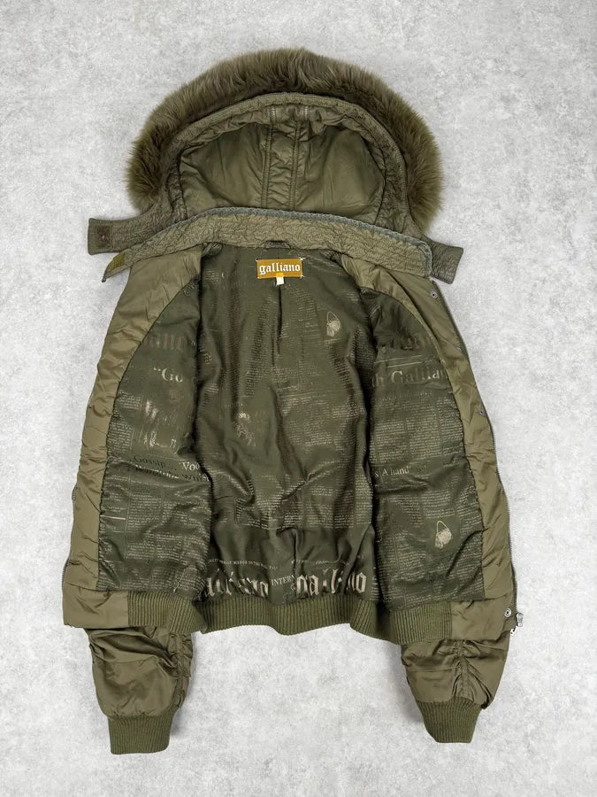 AW2007 Galliano Khaki Embroidered Flowers & Fur Bomber Jacket YhkzNxn 7