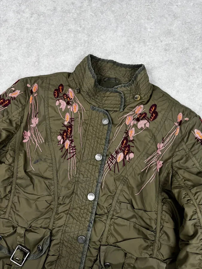 AW2007 Galliano Khaki Embroidered Flowers & Fur Bomber Jacket YhkzNxn 5