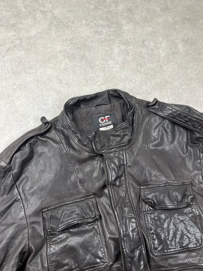 AW2007 Gianfranco Ferré Black Leather Multi-Pocket Bomber Jacket iIHLGAj 4