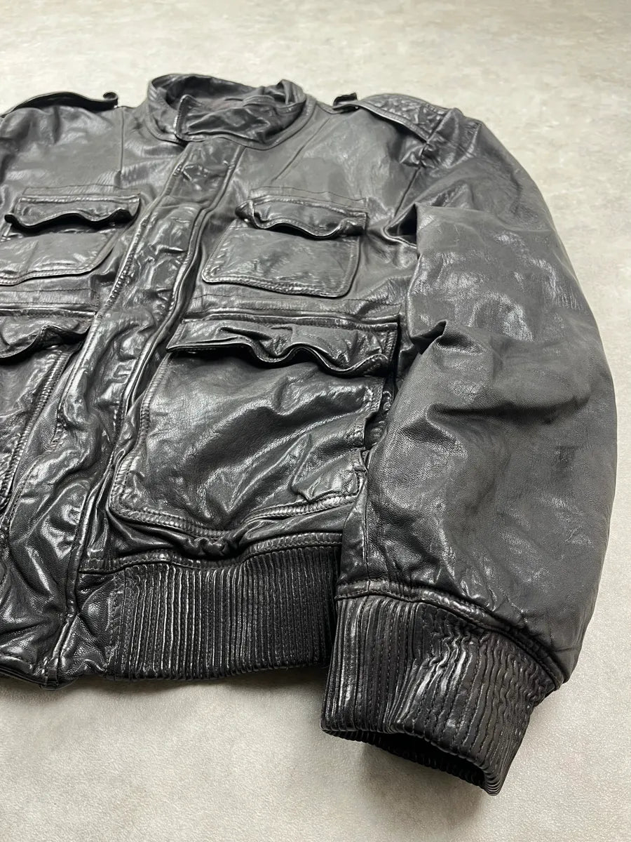 AW2007 Gianfranco Ferré Black Leather Multi-Pocket Bomber Jacket iIHLGAj 3