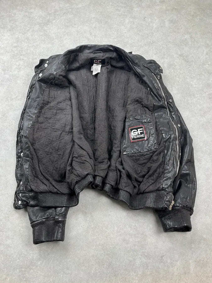 AW2007 Gianfranco Ferré Black Leather Multi-Pocket Bomber Jacket iIHLGAj 7