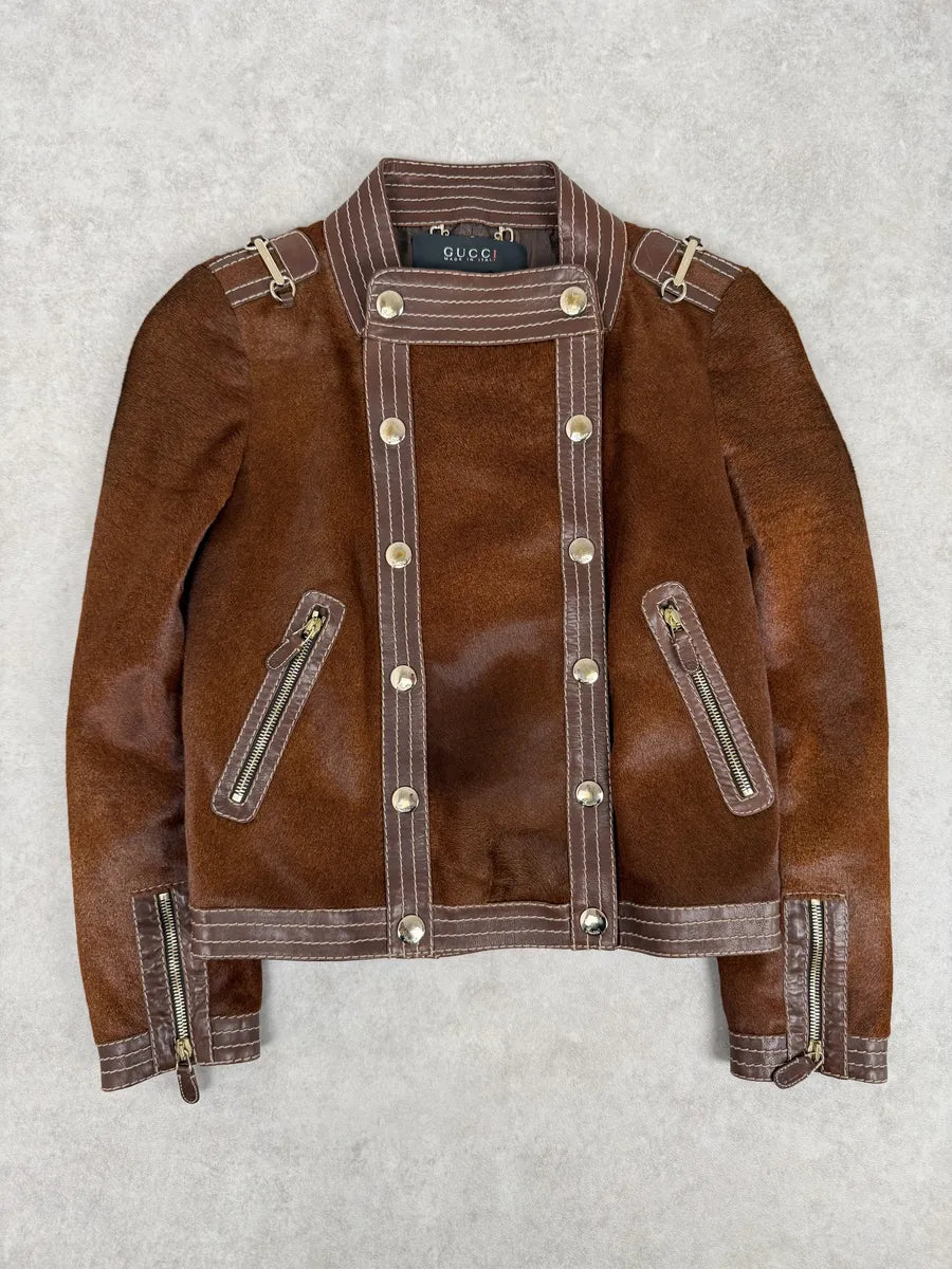 AW2007 Gucci Brown Pony Hair Officer Buttoned Jacket by Frida Giannini rAkmOys 0