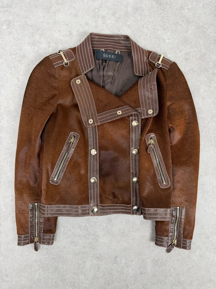 AW2007 Gucci Brown Pony Hair Officer Buttoned Jacket by Frida Giannini rAkmOys 4