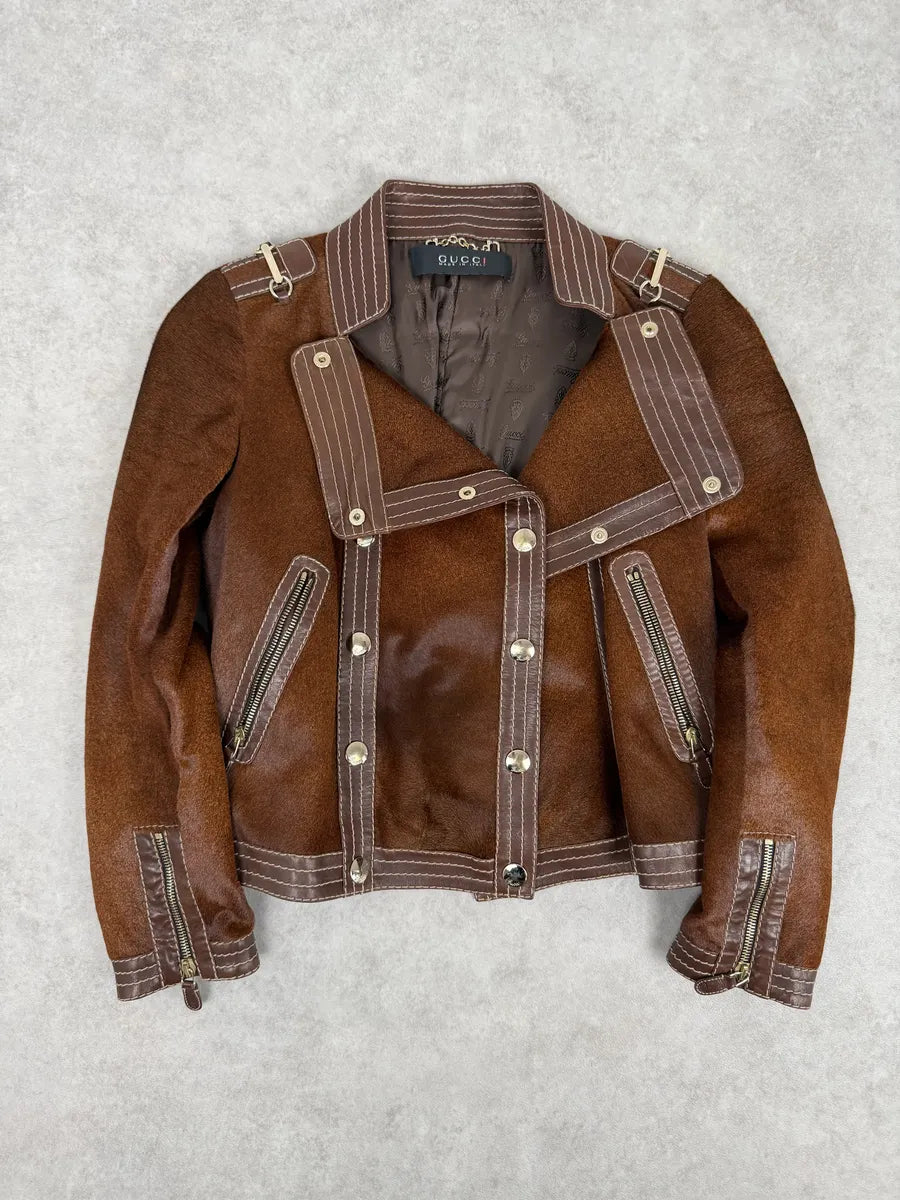 AW2007 Gucci Brown Pony Hair Officer Buttoned Jacket by Frida Giannini rAkmOys 5