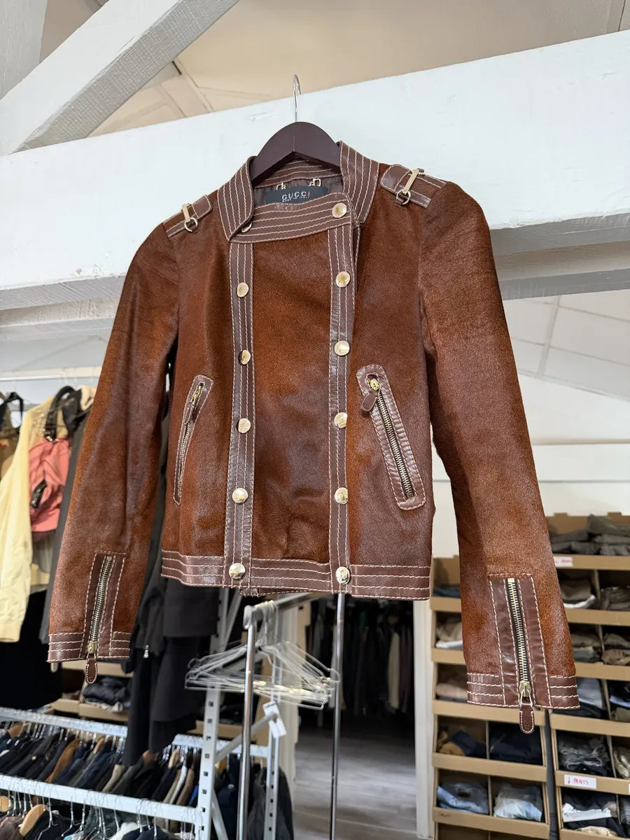 AW2007 Gucci Brown Pony Hair Officer Buttoned Jacket by Frida Giannini rAkmOys 6