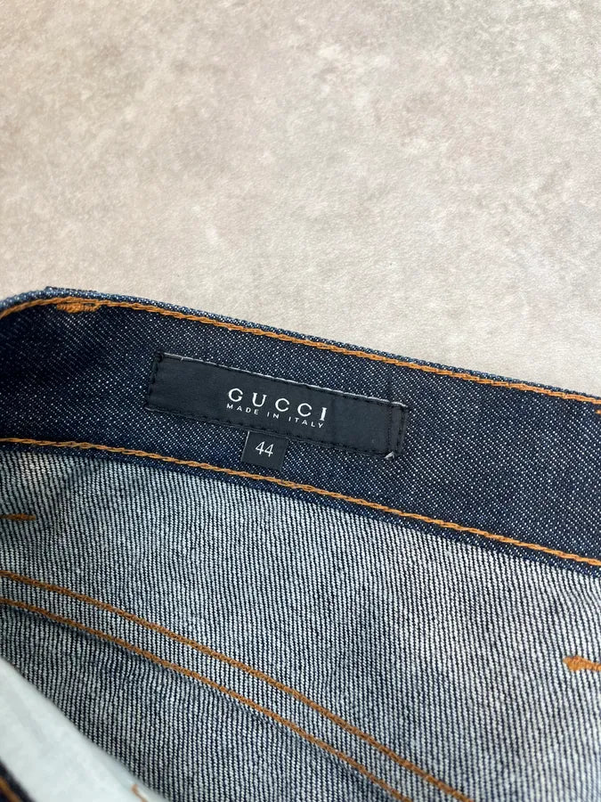 AW2007 Gucci Caligraphy Navy Slim Denim Jeans by Frida Giannini XbeljFR 10