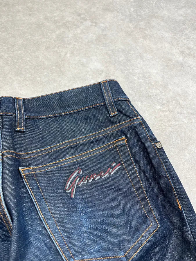 AW2007 Gucci Caligraphy Navy Slim Denim Jeans by Frida Giannini XbeljFR 9