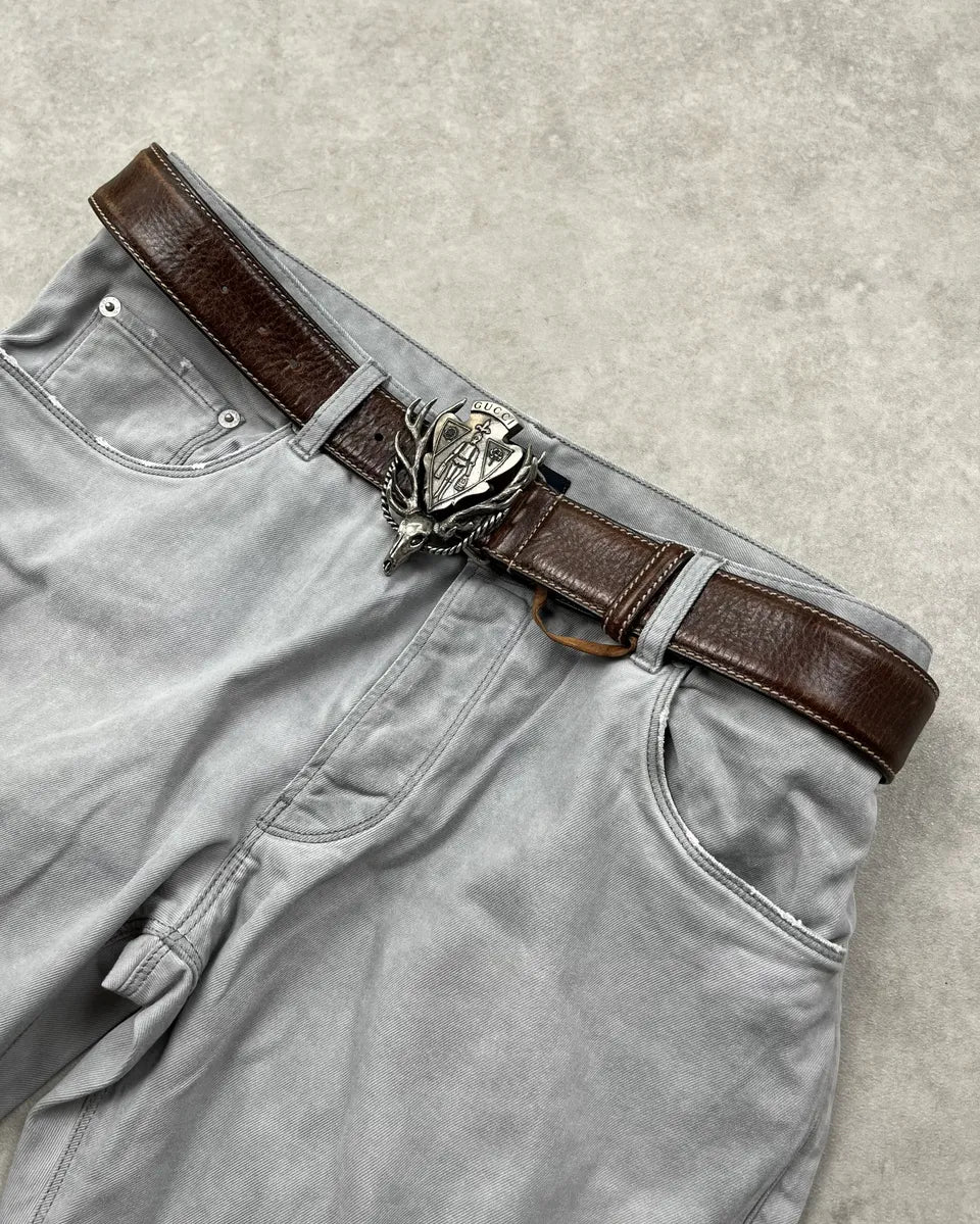 AW2007 Gucci Deer Golden Buckle Brown Leather Belt by Frida Giannini InHqmof 0