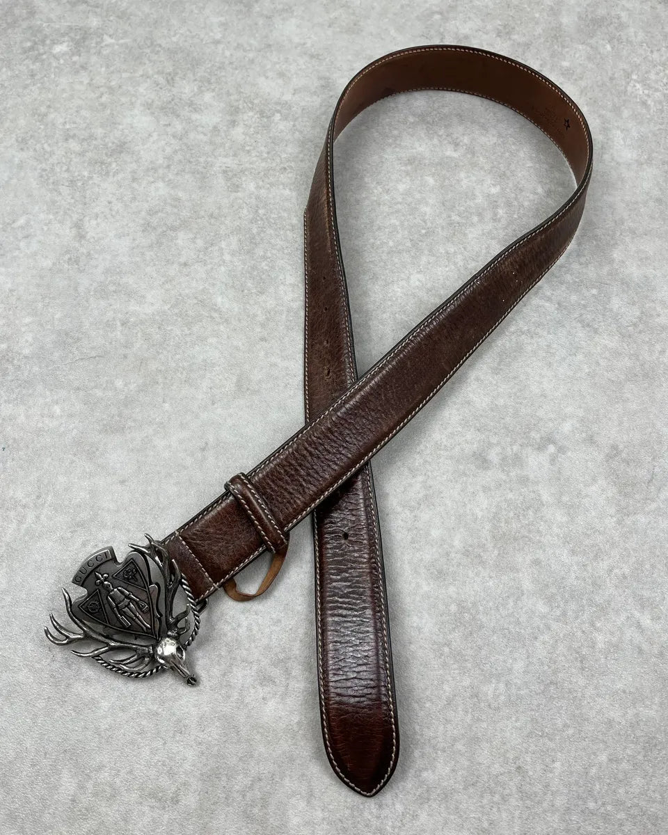 AW2007 Gucci Deer Golden Buckle Brown Leather Belt by Frida Giannini InHqmof 2