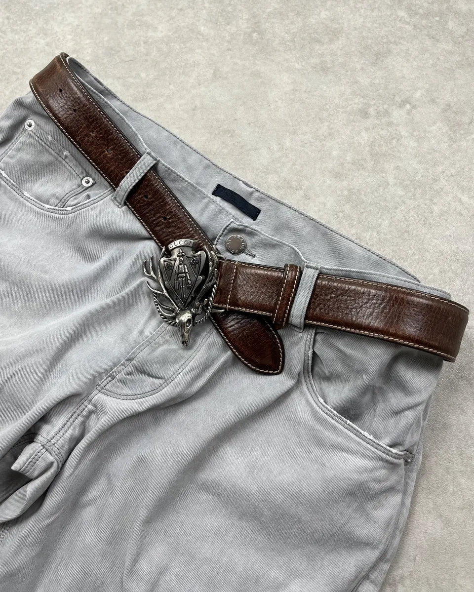 AW2007 Gucci Deer Golden Buckle Brown Leather Belt by Frida Giannini InHqmof 3