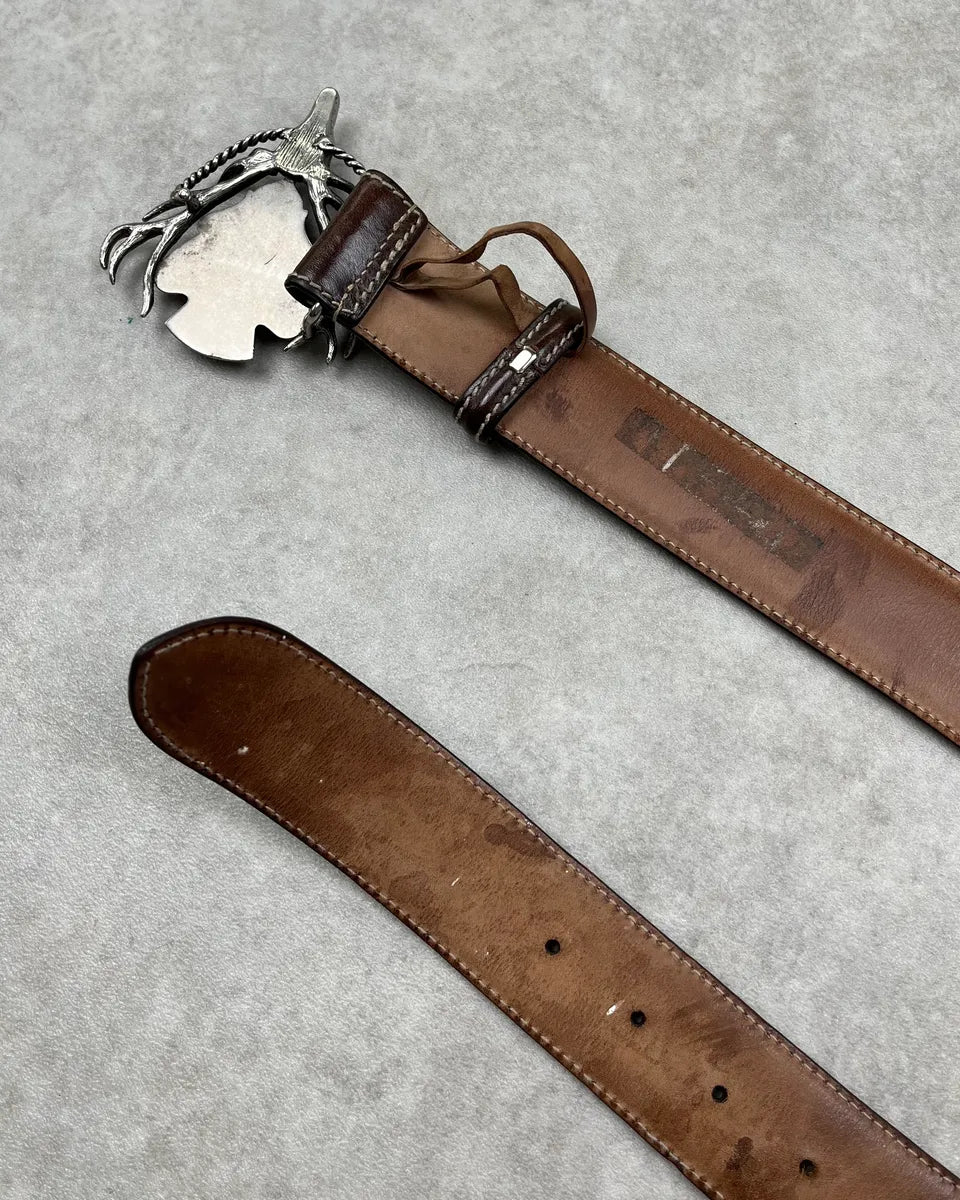 AW2007 Gucci Deer Golden Buckle Brown Leather Belt by Frida Giannini InHqmof 6