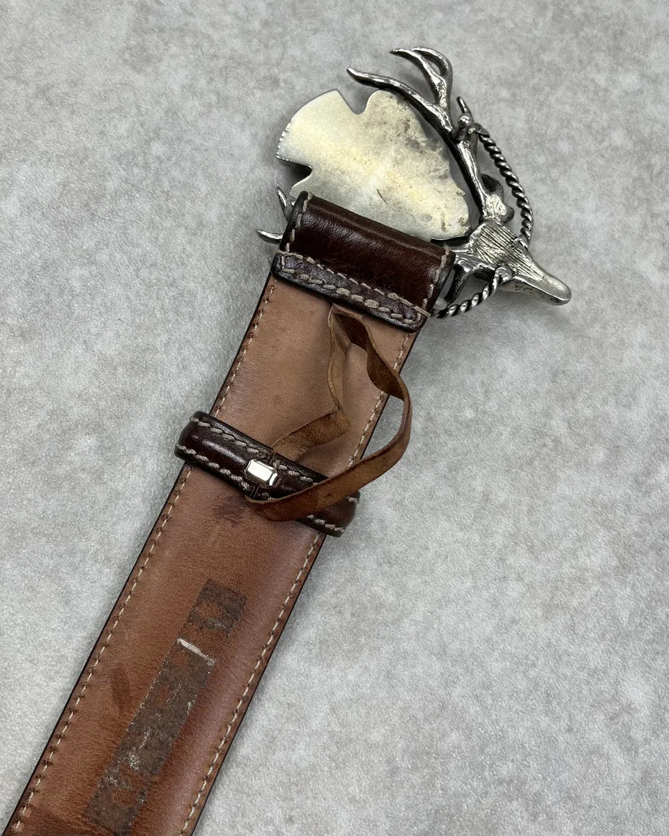 AW2007 Gucci Deer Golden Buckle Brown Leather Belt by Frida Giannini InHqmof 7