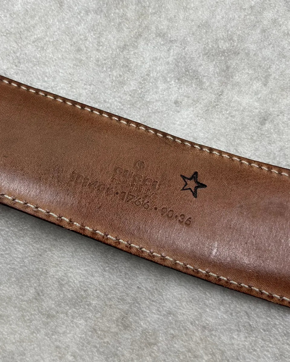 AW2007 Gucci Deer Golden Buckle Brown Leather Belt by Frida Giannini InHqmof 8