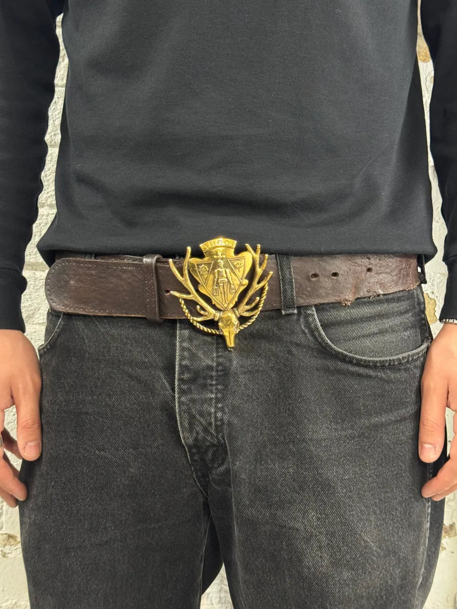 AW2007 Gucci Deer Golden Buckle Brown Leather Belt XegvNsJ 2
