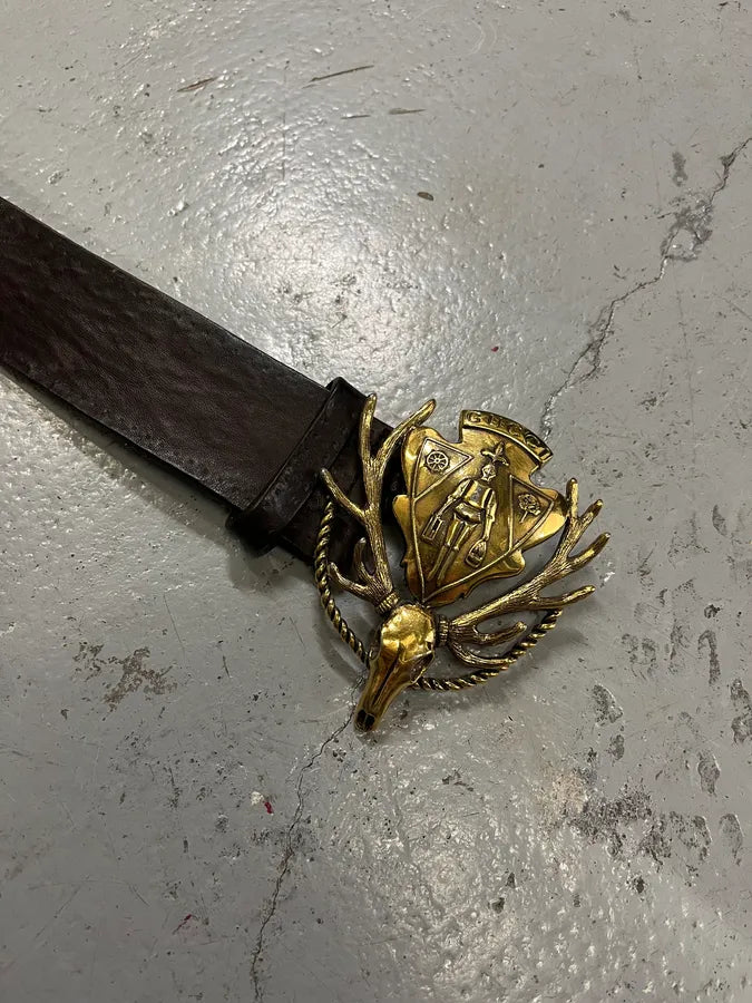 AW2007 Gucci Deer Golden Buckle Brown Leather Belt XegvNsJ 5