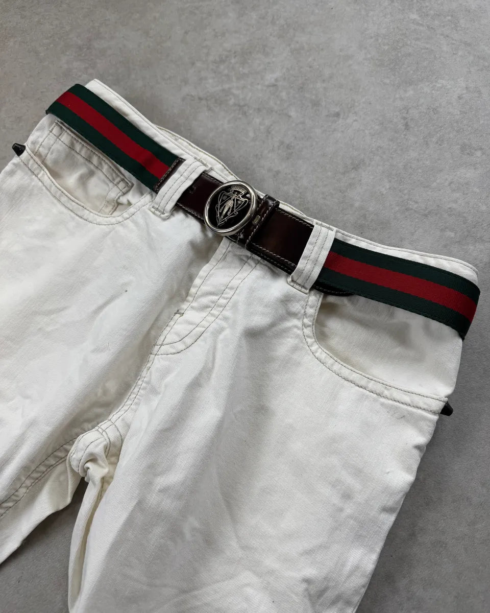 AW2007 Gucci Green & Red Web Striped Leather Crest Belt by Frida Giannini mhBRBnV 0