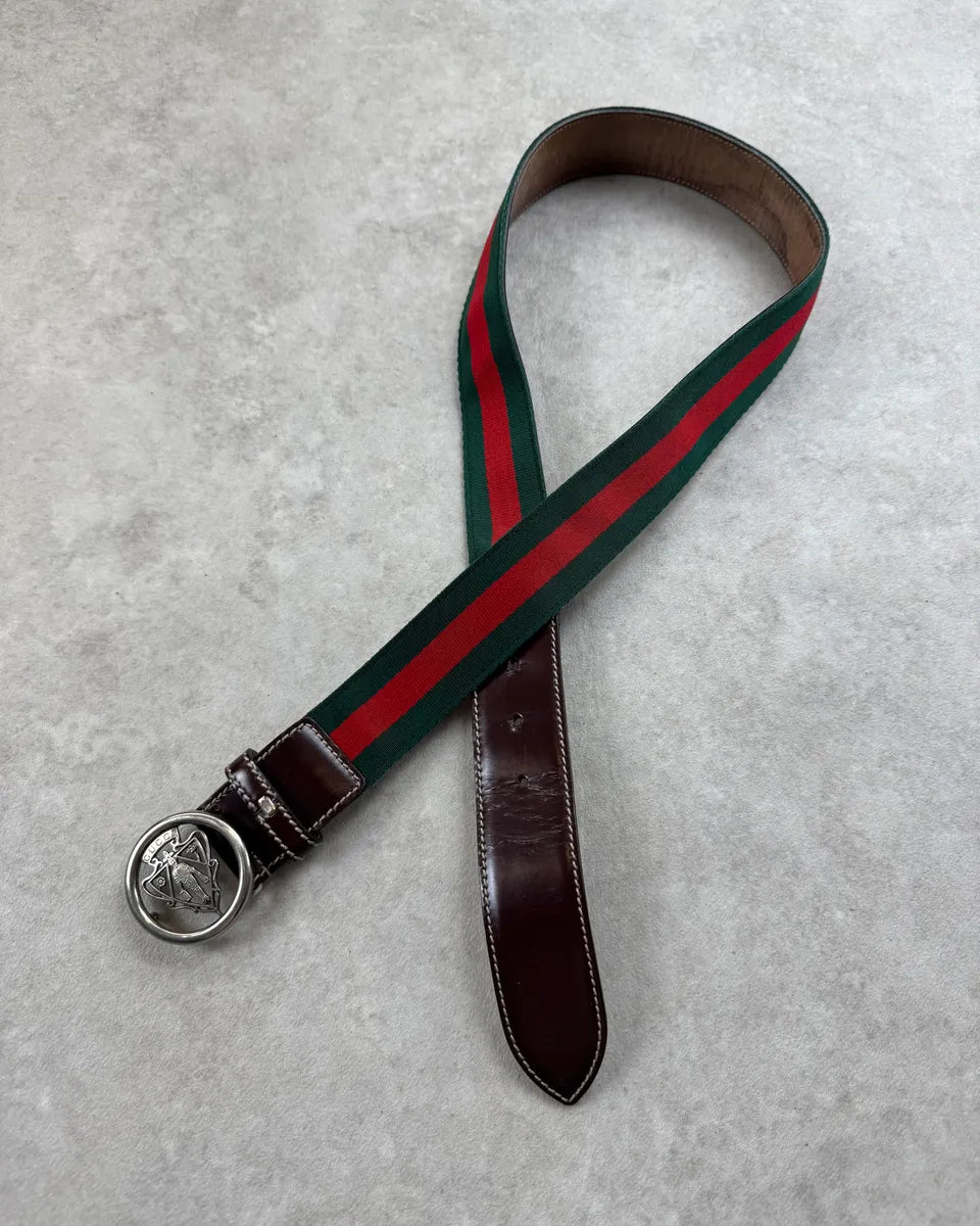 AW2007 Gucci Green & Red Web Striped Leather Crest Belt by Frida Giannini mhBRBnV 2