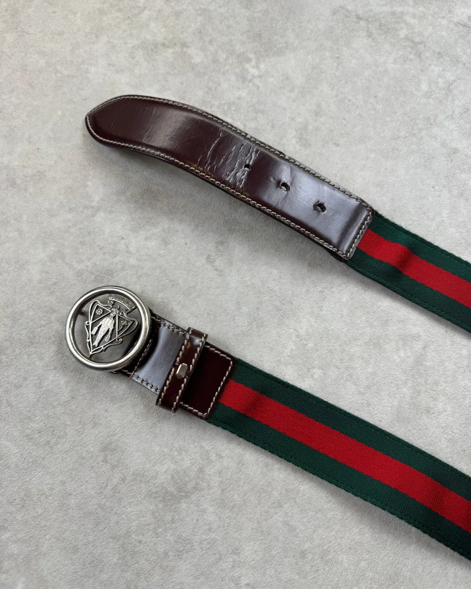 AW2007 Gucci Green & Red Web Striped Leather Crest Belt by Frida Giannini mhBRBnV 3