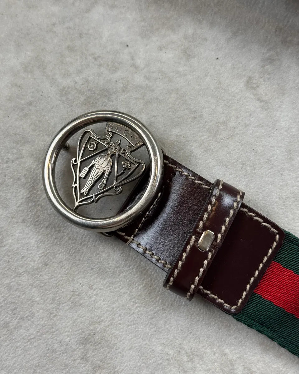 AW2007 Gucci Green & Red Web Striped Leather Crest Belt by Frida Giannini mhBRBnV 4