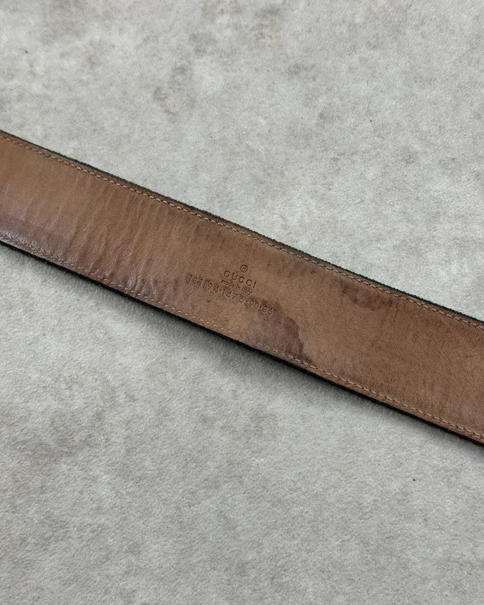 AW2007 Gucci Green & Red Web Striped Leather Crest Belt by Frida Giannini mhBRBnV 7
