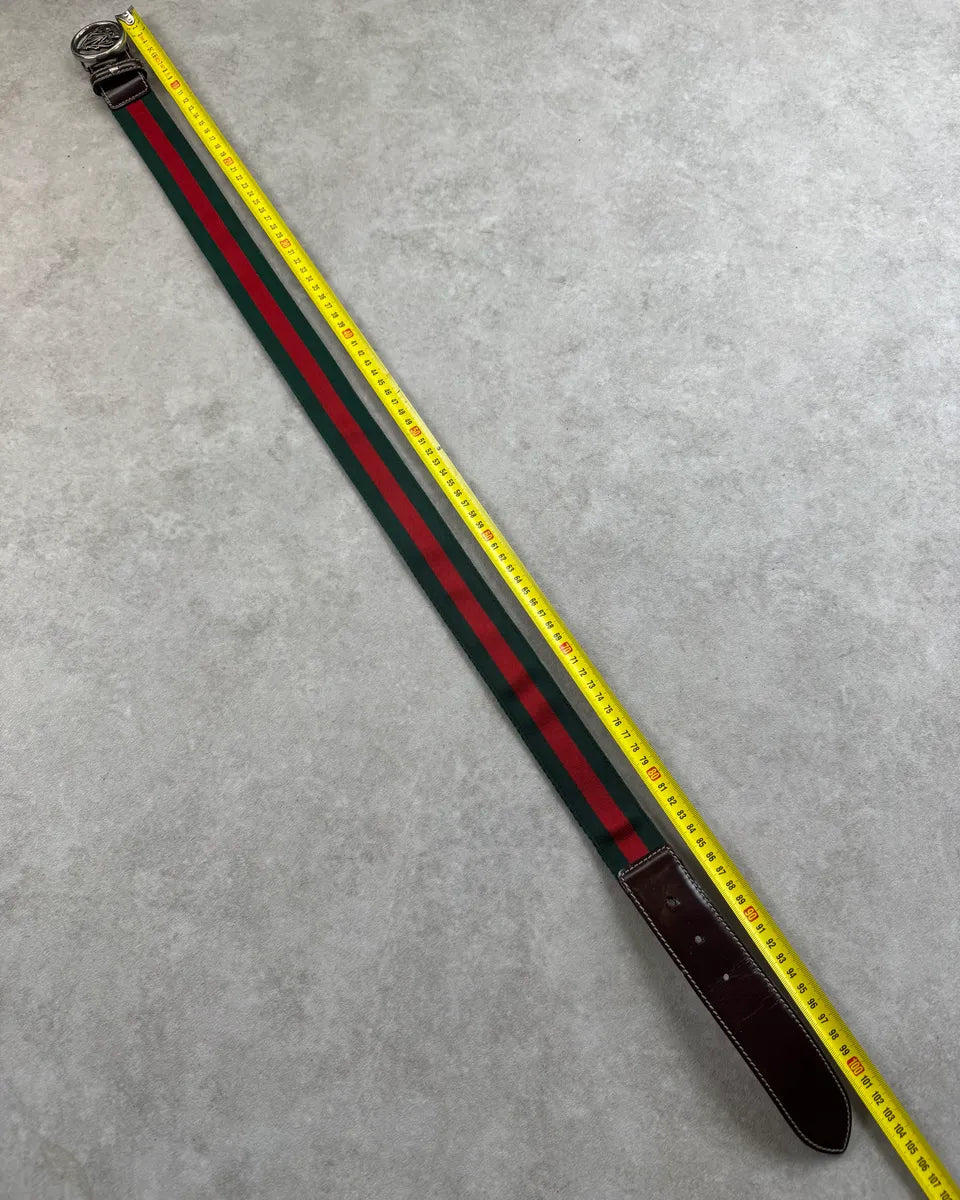 AW2007 Gucci Green & Red Web Striped Leather Crest Belt by Frida Giannini mhBRBnV 8