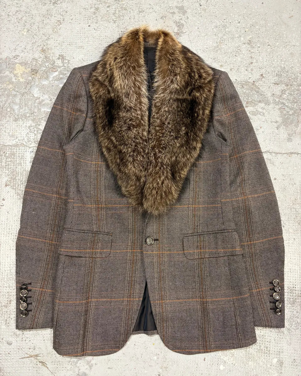 AW2007 Gucci Wolf Fur Collar Grey Tweed Blazer Jacket iuGIERT 0