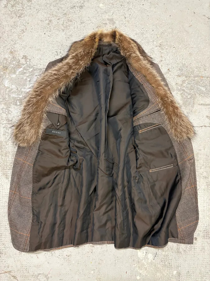 AW2007 Gucci Wolf Fur Collar Grey Tweed Blazer Jacket iuGIERT 7