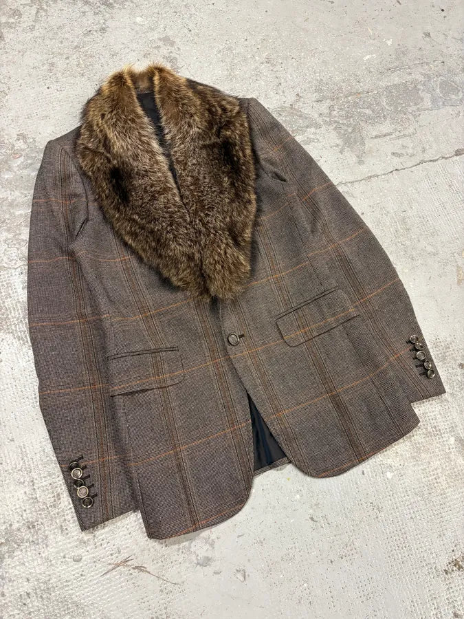 AW2007 Gucci Wolf Fur Collar Grey Tweed Blazer Jacket iuGIERT 3