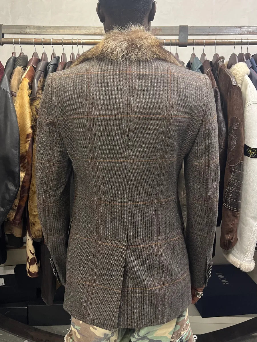 AW2007 Gucci Wolf Fur Collar Grey Tweed Blazer Jacket iuGIERT 2