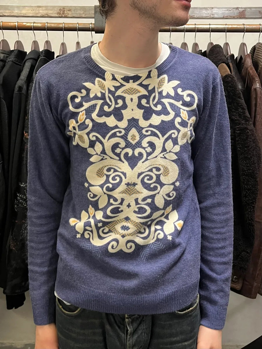 AW2007 Just Cavalli Blue Floral Mosaic Sweater vrisngb 1