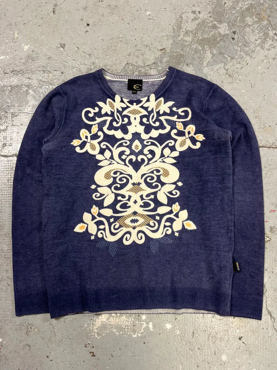 AW2007 Just Cavalli Blue Floral Mosaic Sweater vrisngb 0