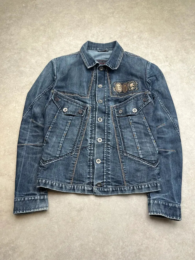 AW2007 Marithé + François Girbaud Embroidered Blue Denim Jacket KwohqfA 0
