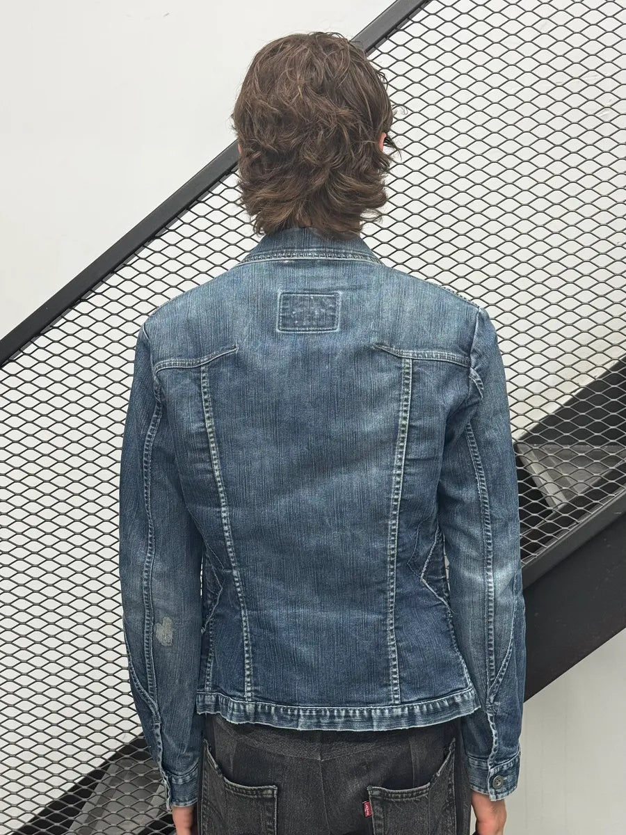 AW2007 Marithé + François Girbaud Embroidered Blue Denim Jacket KwohqfA 3