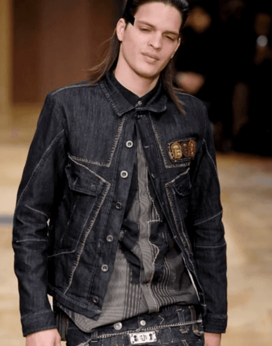 AW2007 Marithé + François Girbaud Navy Structured Buttoned Patchwork Denim Jacket yatkyIv 1