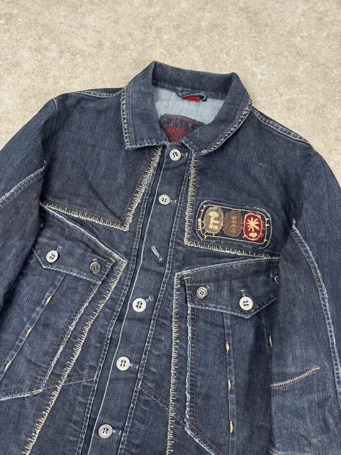 AW2007 Marithé + François Girbaud Navy Structured Buttoned Patchwork Denim Jacket yatkyIv 5