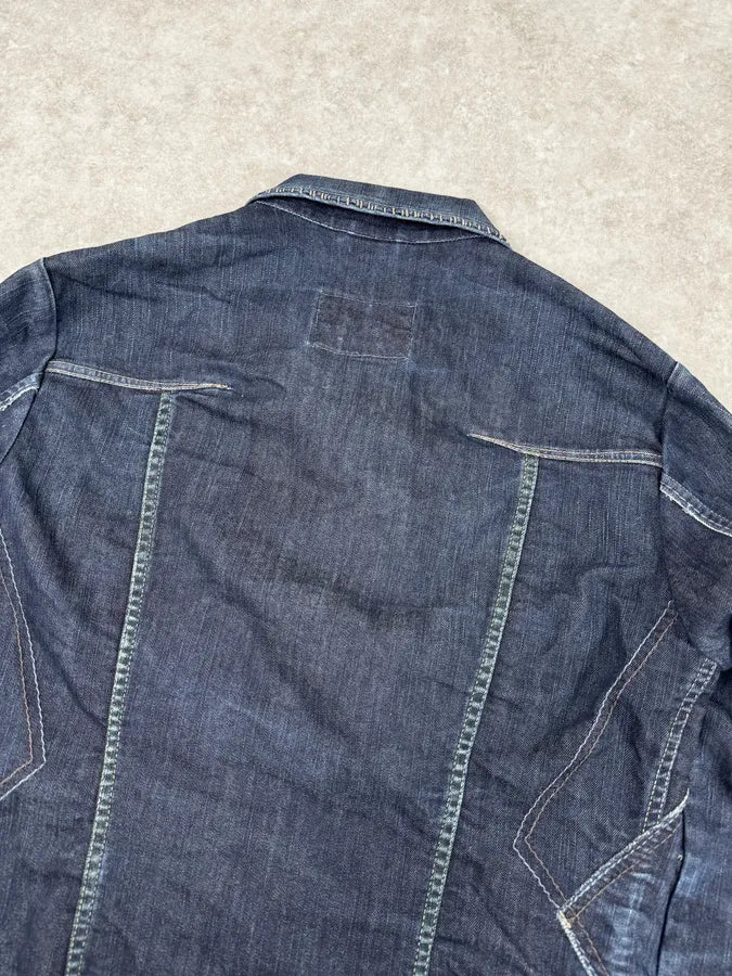 AW2007 Marithé + François Girbaud Navy Structured Buttoned Patchwork Denim Jacket yatkyIv 6