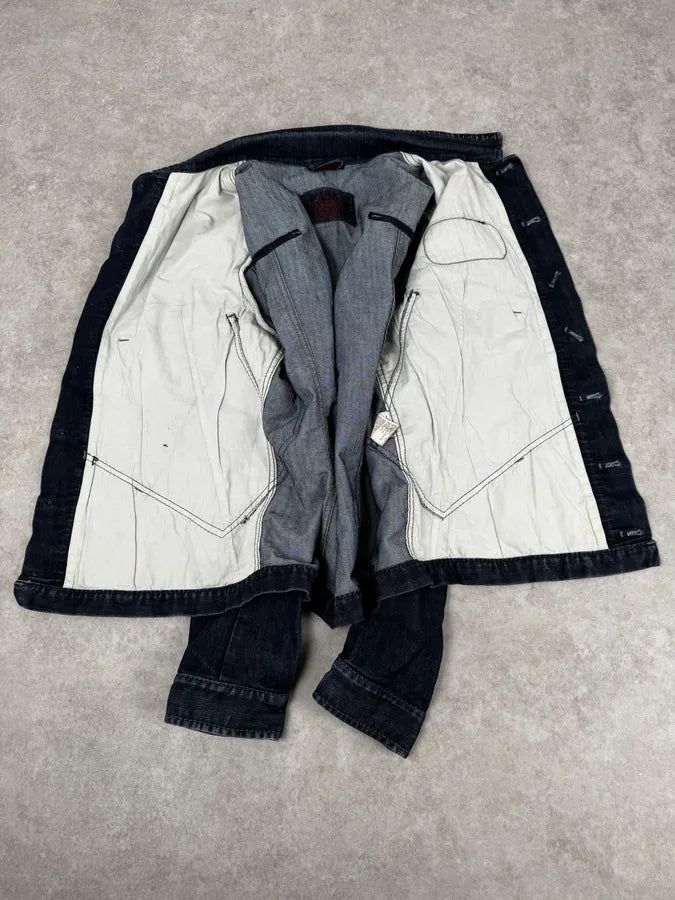 AW2007 Marithé + François Girbaud Navy Structured Buttoned Patchwork Denim Jacket yatkyIv 7